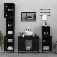 Set mobilier de baie, 3 piese, negru, lemn compozit foto