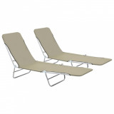 vidaXL Șezlonguri Pliabile Plajă/Grădină, 2 buc, Gri Taupe, Oțel &amp; Textil Oxford, Spătar Reglabil, 120kg