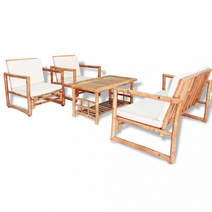 Set mobilier de gradina cu perne, 4 piese, bambus GartenMobel Dekor