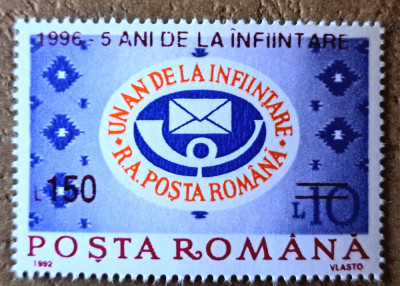 TIMBRE ROMANIA MNH LP1415/1996- 5ani R.A.P.R. (supratipar) -Serie simpla foto