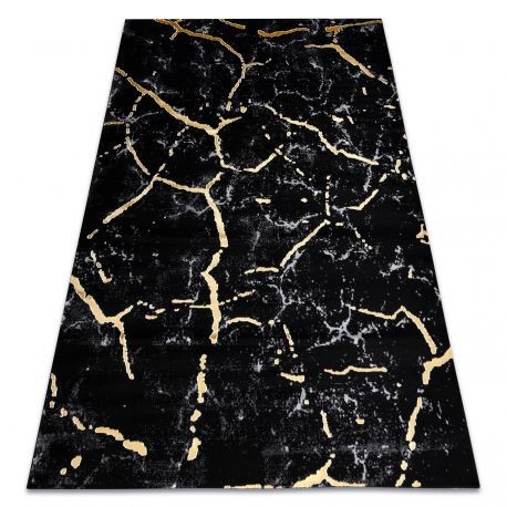 Modern GLOSS covor 410A 86 Marmură, piatră, stilat, glamour negru / aur, 140x190 cm