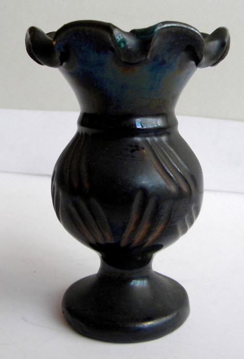 Miniatura vaza artizanala din ceramica neagra, arta mestesugareasca anii 70