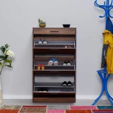Pantofar Adore Extra, 3 compartimente, capacitate 18 perechi incaltaminte, Alb - Nuc, 75x128x29 cm