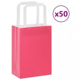 vidaXL Saci de h&acirc;rtie 50 buc cu m&acirc;nere roz 15x8x21 cm