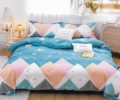 Lenjerie de pat pentru o persoana cu husa elastic pat si fata perna dreptunghiulara, Graphic, bumbac ranforce, gramaj tesatura 120 g/mp, multicolor foto