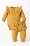 Set bebelusi 2 Piese &ndash; Body cu Volanase si Pantaloni cu Fundita (Marime