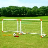 Set de 2 porti de fotbal cu pompa de umflat, minge de fotbal si 8 taruse