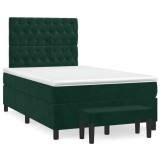 vidaXL Pat box spring cu saltea, verde &icirc;nchis, 120x190 cm, catifea 3270490