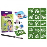Set Tatuaje cu Sclipici pentru Copii, Modele Vehicule, 15 sabloane