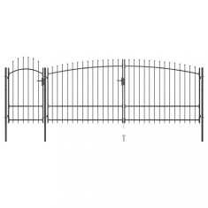 Poartă gard pentru grădină cu v&acirc;rf suliță, negru 5 x 2,25 m