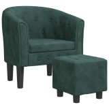 Cumpara ieftin Fotoliu tip cuva cu taburet, verde inchis, catifea