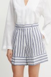 Marella pantaloni scurți din amestec de in ACUME femei, culoarea alb, cu imprimeu, high waist, 2513141034200