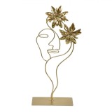 Decoratiune Metalica Abstracta, Model Fata cu Flori 3D, Culoare Aurie, Dimensiuni 16x5x37cm