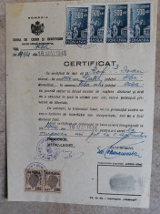 DOCUMENTT VECHI 1946 - CERTIFICAT CAZIER - TIMBRE FISCALE SI JUDICIARE- AMPRENTA foto