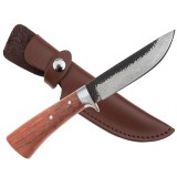 Cumpara ieftin Cutit de vanatoare DEPOX&reg;, Adventure Accuracy, otel damasc, 25 cm, maner lemn, maro, husa piele