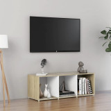 VidaXL Comodă TV, alb și stejar sonoma, 107x35x37 cm, lemn prelucrat