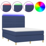 Cumpara ieftin Pat cu arcuri, saltea si LED, albastru, 140x200 cm, textil