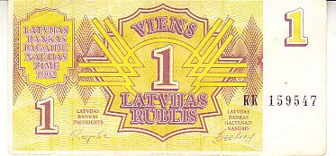 M1 - Bancnota foarte veche - Letonia - 1 rubla - 1992 foto