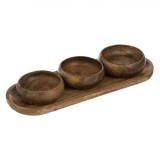 Platou Lemn, Ovale, 3 Boluri, Culoare Maro, Set 4 Bucăți, Capacitate 0,125L, Oem