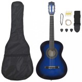 Set Chitara Clasica Incepatori vidaXL 3/4 36 Albastru + Husa, Curea, Pene, Corzi