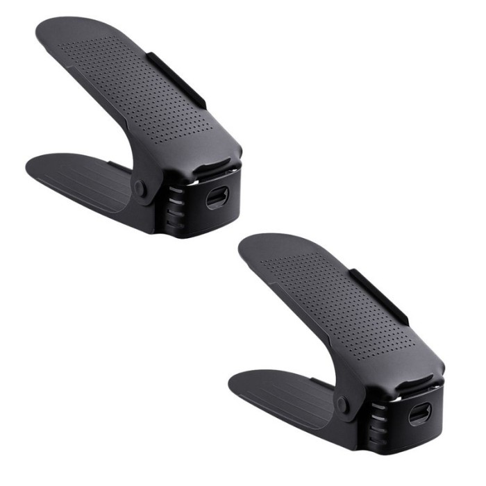 Set 2 buc, Suport antiderapant si ajustabil pentru depozitare o pereche de incaltaminte, PP, 6x25.5x11/17 cm, Negru