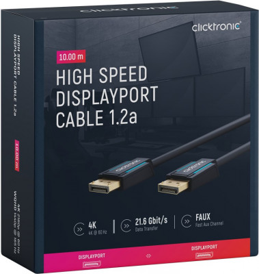 Cablu Profesional DisplayPort - DisplayPort 7.5m v1.2a 4K 60Hz 21.6Gbit/s AWG26 OFC Clicktronic 70714 foto