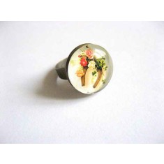 Inel cu model floral , inel reglabil cu sticla 21623
