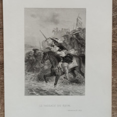 Le passage du Rhin// gravura de carte sec. XIX
