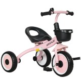 AIYAPLAY Tricicleta pentru Copii 2-5 Ani cu Scaun Reglabil, Bicicletă pentru Copii cu Coș, 70,5x53x58 cm, Roz | Aosom Romania