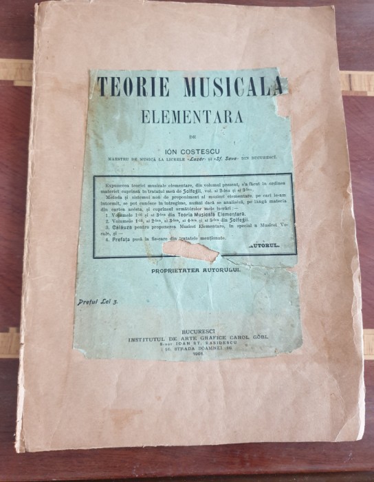 TEORIE MUSICALA ELEMENTARA - ION COSTESCU , VOL II 1901