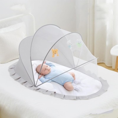 Plasa Protectie Copii Anti-Tantari, Pliabila, Protectie 360 Grade, 0-1 An, 60 x 55 x 5 cm, Gri foto