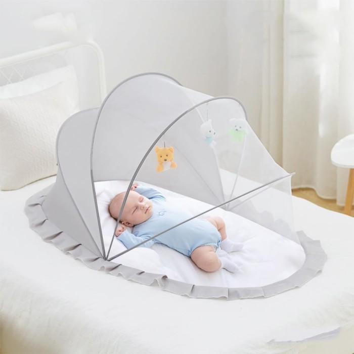 Plasa Protectie Copii Anti-Tantari, Pliabila, Protectie 360 Grade, 0-1 An, 60 x 55 x 5 cm, Gri