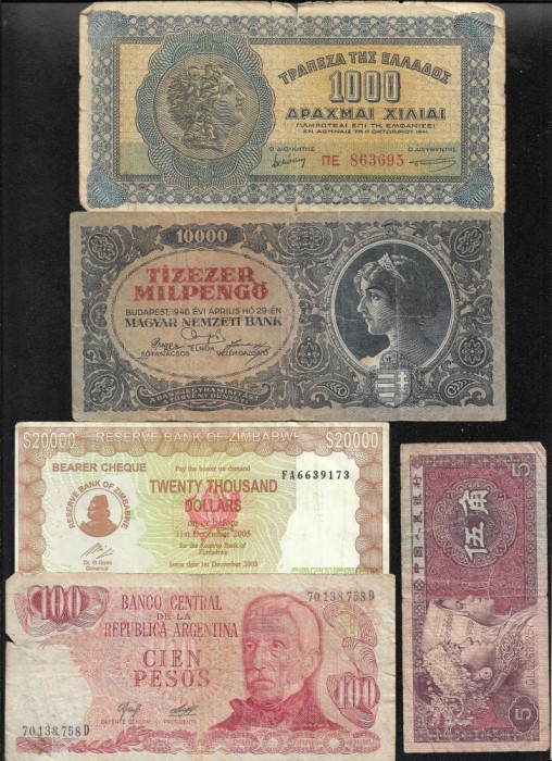 Set 5 bancnote de prin lume adunate (cele din imagini) #315