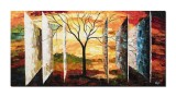 Tablou inspirational pictat manual, Vieti paralele, 140x70cm ulei pe panza in cutit efect 3D, gata de expus pe perete