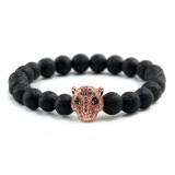 Bratara unisex leopard, BT128, Negru/Rose gold
