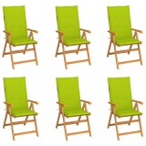 vidaXL Scaune de grădină cu perne verde aprins 6 buc. lemn masiv tec