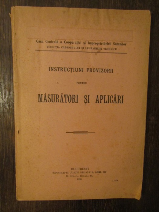 INSTRUCTIUNI PROVIZORII PENTRU MASURATORI SI APLICARI