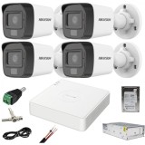 Sistem supraveghere Hikvision 4 camere 2MP Dual Light WL 20m IR 25m DVR 4MP AcuSense cu accesorii incluse HDD 500GB