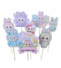 Set 8 toppere tema Labubu 5-10 cm pentru petreceri