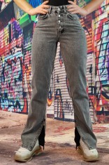 F931-100 Blugi drepti cu talie inalta accesorizati cu fermoare