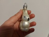 Glob de sticla iepuras alb, decor Pasti / Craciun, de agatat in pom, 7.5cm