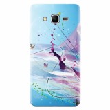 Husa silicon pentru Samsung Grand Prime, Artistic Paint Splash Purple Butterflies