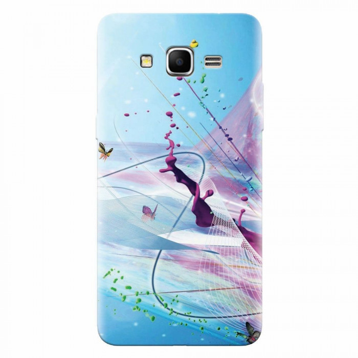 Husa silicon pentru Samsung Grand Prime, Artistic Paint Splash Purple Butterflies