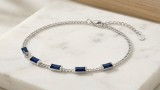 Cumpara ieftin Bratara Argint 925 cu Cristale Albastru Safir, taietura Bagheta. Reglabila 17+3cm. Atcom, Femei.