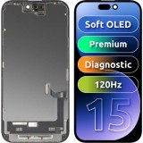 Display Touchscreen MP pentru Apple iPhone 15, Premium Soft OLED FHD 120Hz, Rama, Negru