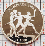 1341 San Marino 1000 Lire 1992 Summer Olympics, Barcelona km 277 UNC argint, Europa