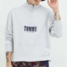 Tommy Jeans hanorac de bumbac barbati, culoarea gri, melanj