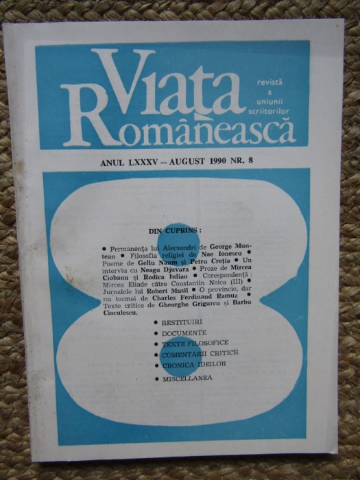REVISTA VIATA ROMANEASCA AUGUST 1990 Nr. 8