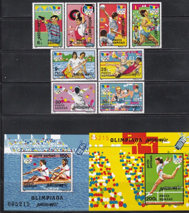 Romania 1992, LP.1289,1290,1291-JO vara Barcelona,serie + colita DT si NDT, MNH