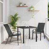 Set Masă Grădină 3 Piese vidaXL Scaune și Masă Oțel Negru Textilene, Masa Grădină vidaXL Neagră 80x80x73 cm din Sticlă Temperată